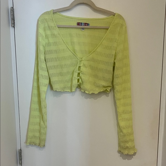 Urban Outfitters Tops - Urban Outfitters Neon Lime Lightweight Cropped Button Cardigan